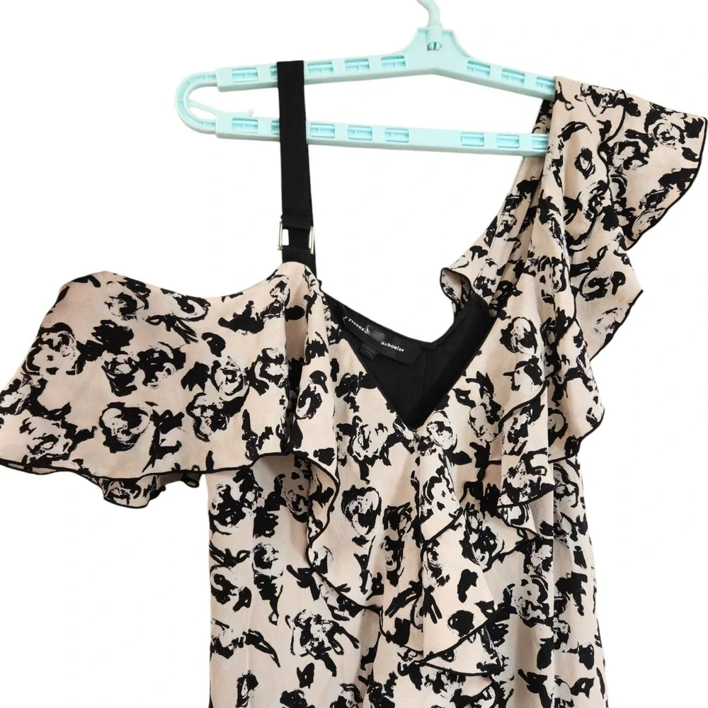 PROENZA SCHOULER Size 6 Scribble Rose Ruffle Midi Floral Asymmetrical 100% Silk